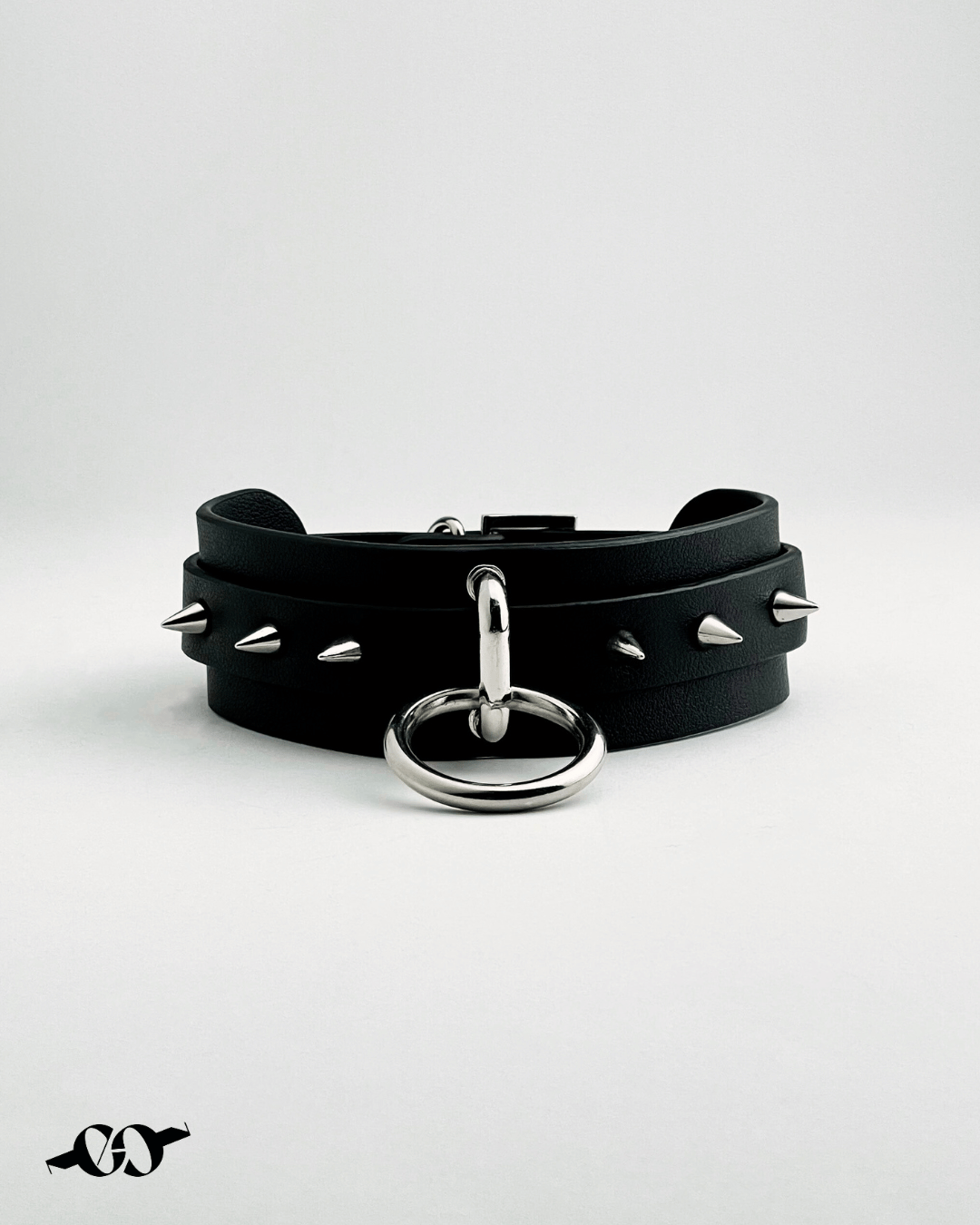 Spiked leather choker with metal attachment ring