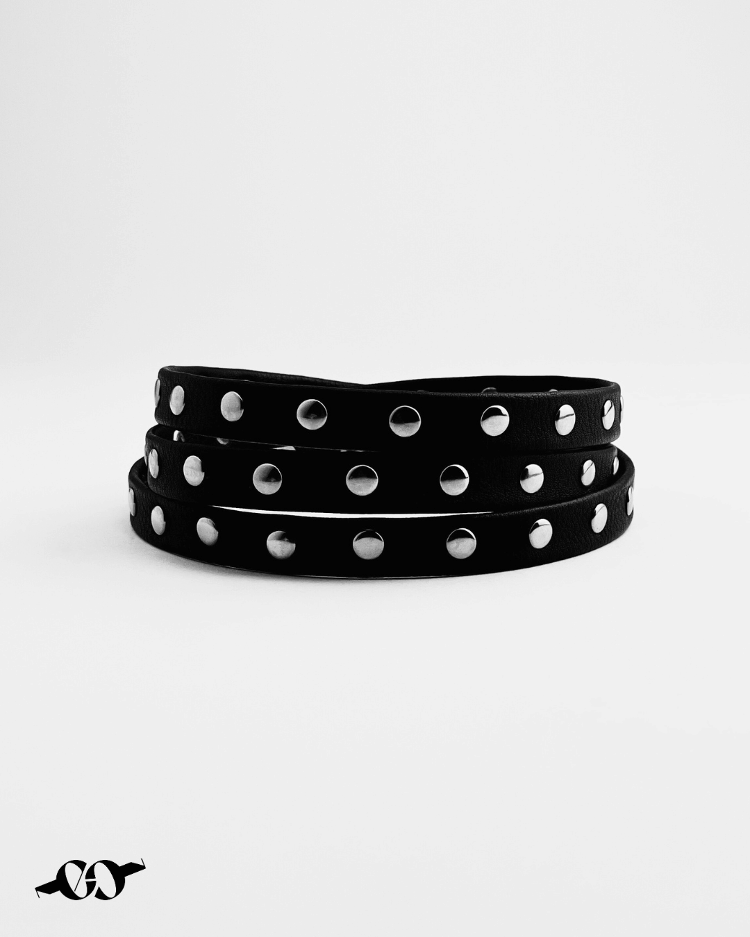 Close up of black choker with silver studs